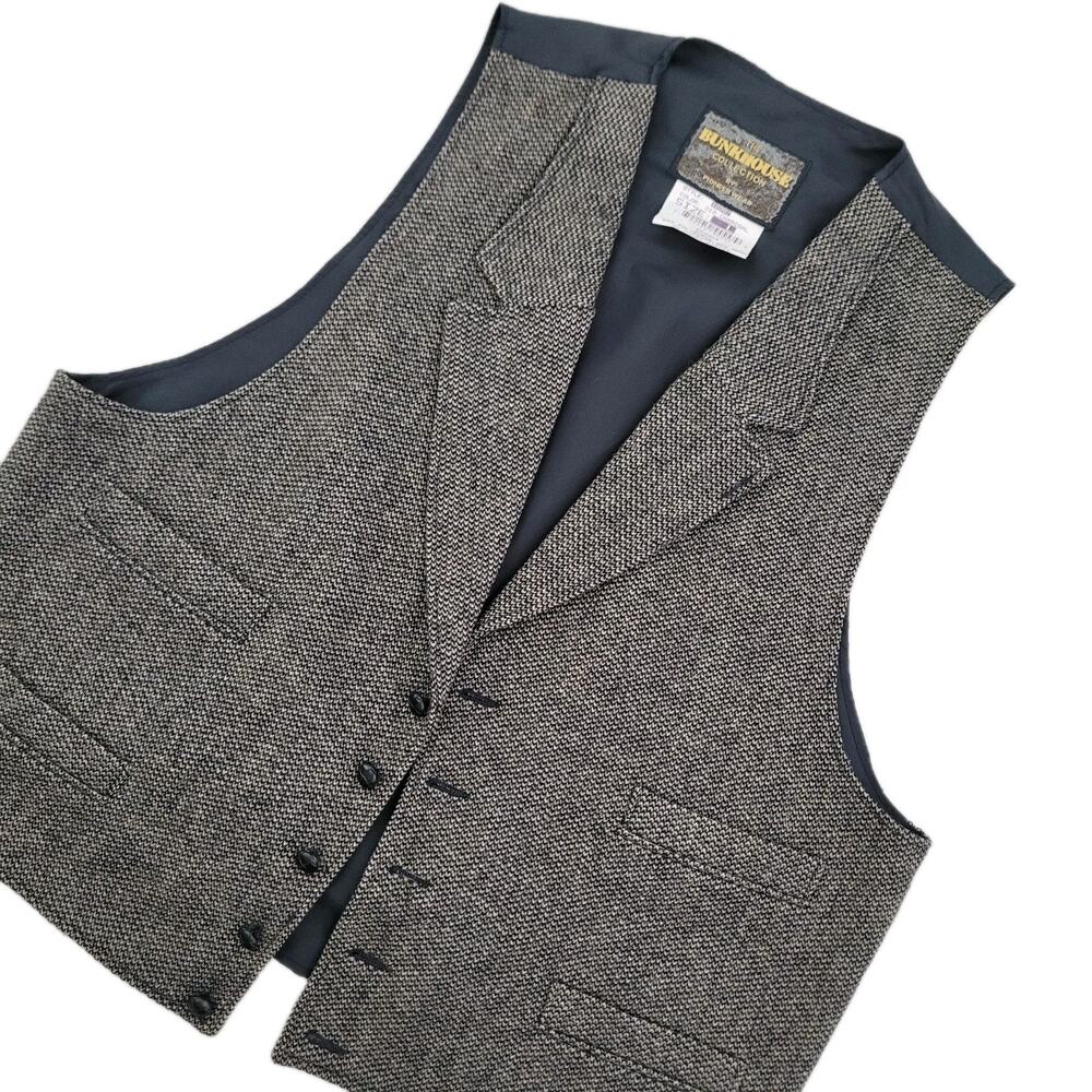 Vtg Pioneer Wear Bunkhouse Vest L Western Tweed Wool Blend Ranch Cowboy